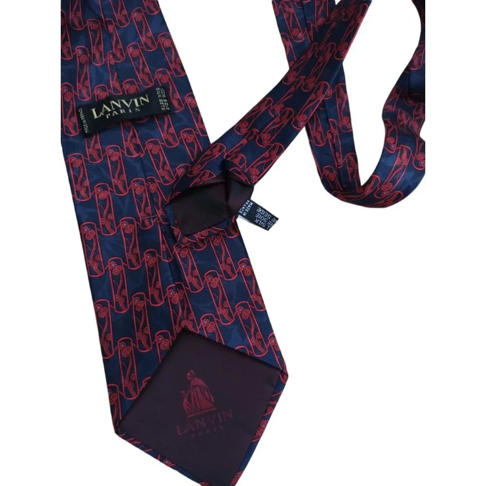 LANVIN Blue Geometric Floral Silk Tie FRANCE 58
